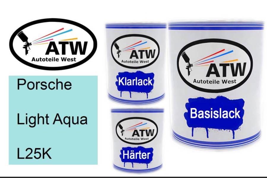 Porsche, Light Aqua, L25K: 1L Lackdose + 1L Klarlack + 500ml Härter - Set, von ATW Autoteile West.